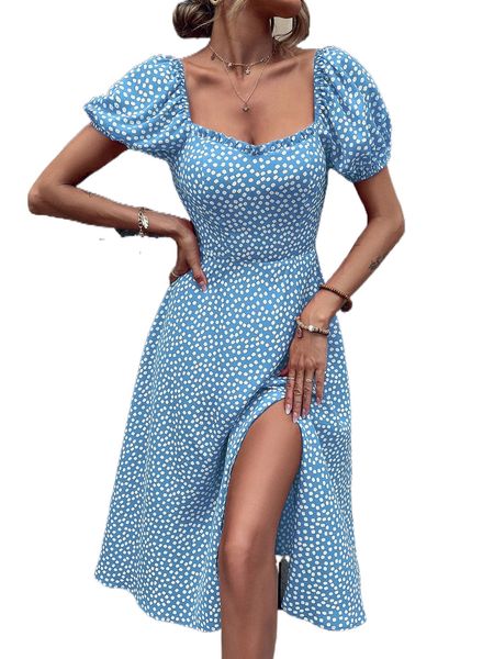 

ditsy floral split thigh dress k7ql#, Black;gray