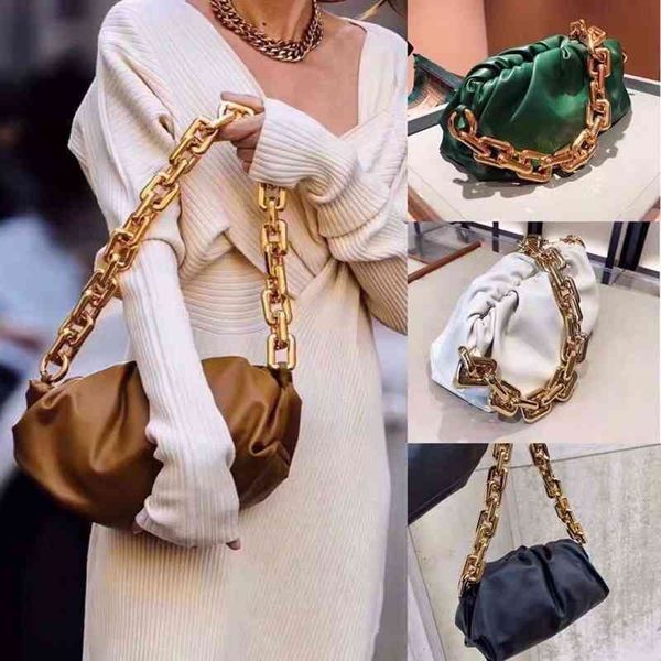 

luxury venetas women bottegas handbags thick chain 2022 net cloud leather red underarm chest metal women's mes