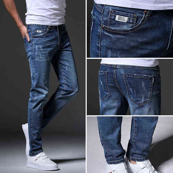 

new fashion men's jeans light color stretch casual straight slim fit multicolor skinny men cotton denim trousers, Blue