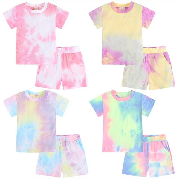 Kids Designer Roupas Girls Tie Tie Tintura Verão Conjuntos Meninos Manga Curta t - shirts roupas de calções soltas tops calças ternos roupas de lazer 2 pcs / set bb7984