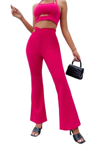 

cut out waist flare leg pants h7yh#, Black;white