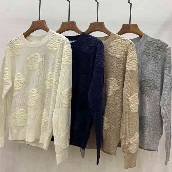 

women's knits tees cd three-dimensional embossed flower wool cashmere round neck long sleeve heavy industry embroidery hollow knitted s, White
