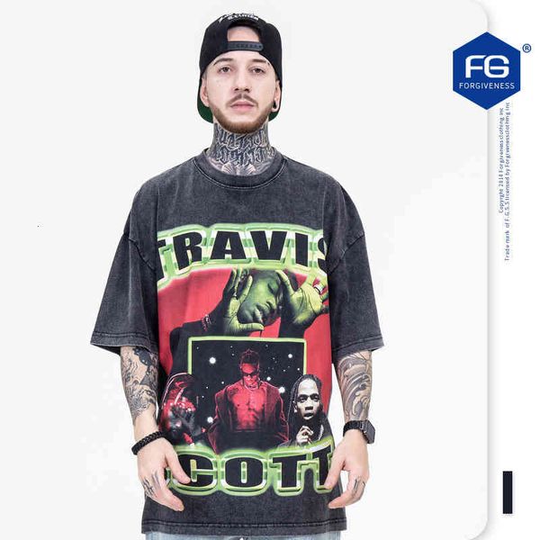 

men's t-shirts fg menswear spring and summer trendy hip hop ts same letter printed old round neck short sleeve t-shirt nmat, White;black