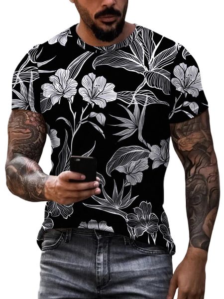 

men floral print tee x7ws#, White;black