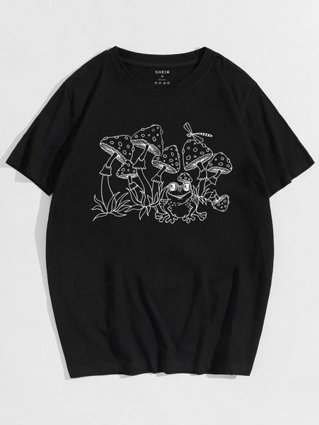 

men frog & mushroom print tee q8us#, White;black