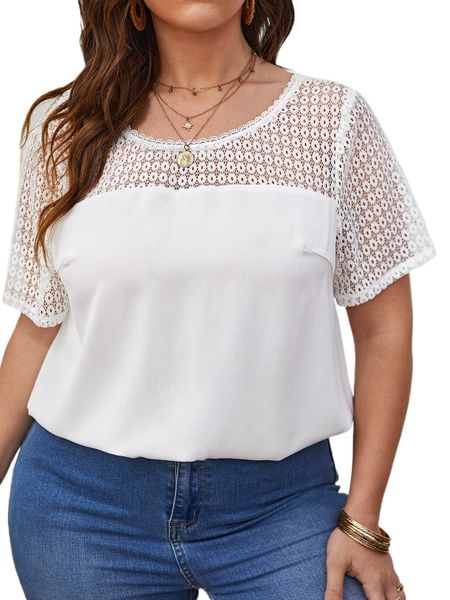 

plus contrast lace button detail blouse q33d#, Black