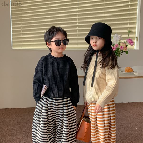 

milancel autumn children sweaters boys solid color casual sweaters girls simple o-neck knitted sweater l220803, Blue