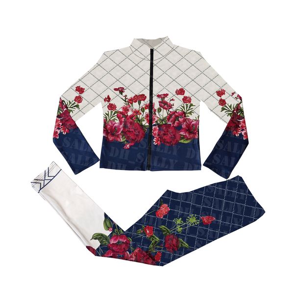 

flower print sports outfit women long sleeve tracksuit designer spring autumn tracksuits high grade gym clothing, White;red