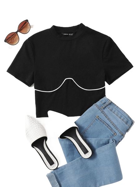 

plus drop shoulder colorblock tee u2zp#, Black