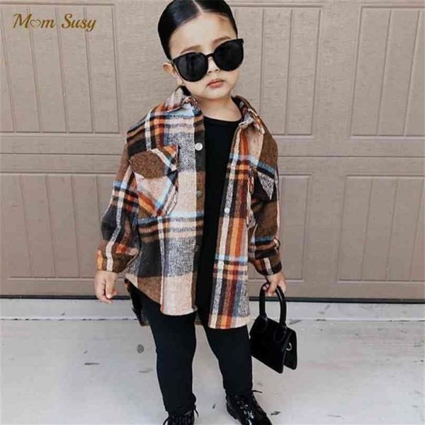 

fashion baby girl plaid shirt jacket cotton warm child thick loose outfit oversized winter spring fall clothes 3-14y 210802205w, White;black
