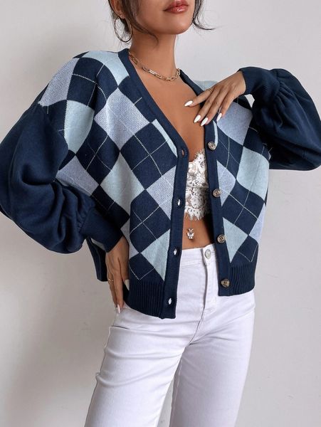 

argyle pattern button up cardigan s0y7#, White;black