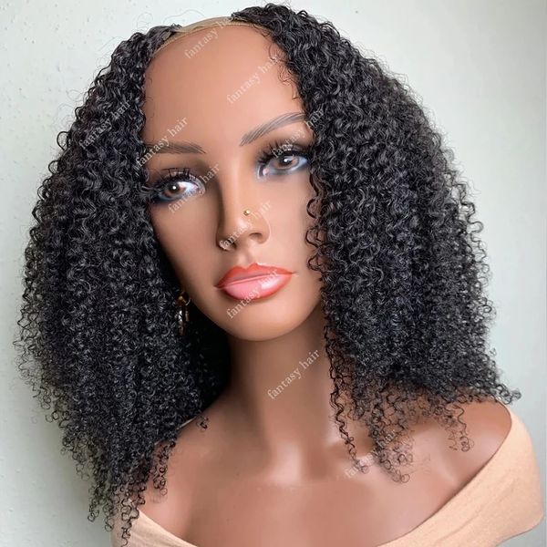 Medio aperto 100% capelli umani Afro crespo ricci parte U parrucche per le donne 100% non trasformate parrucca peruviana riccia Remy 250 densità forma a V completamente realizzata a macchina