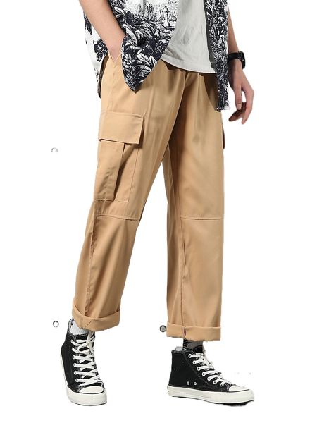 

men letter patched flap pocket pants p0vs#, Black