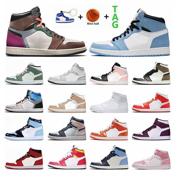 

2022 university blue 1 basketball shoes 1s high mocha electro unc light smoke grey hyper patent bred royal toe men women sneakers, Black