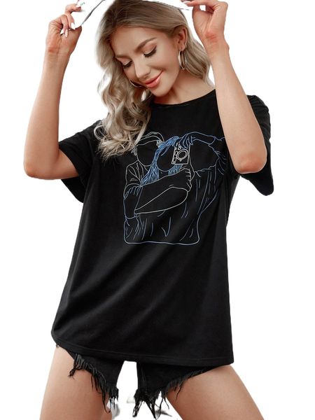 

x fumettiverdieblu figure graphic drop shoulder tee l42b#, White
