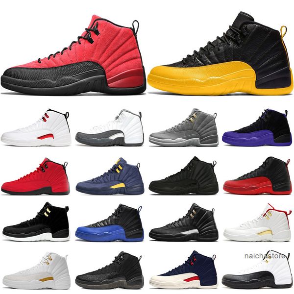 

12s men basketball shoes jumpman 12 university gold dark concord indigo twist reverse flu game royal reptile mens trainers sports sneakers