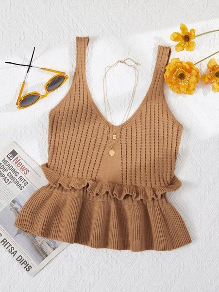 

frill trim ruffle hem knit t1n2#, White;black