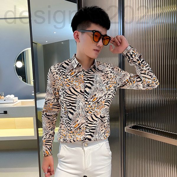 

men's casual shirts designer autumn men's shirt long sleeve slim fit leopard design and color fashion casual ins hairdresser perso, White;black
