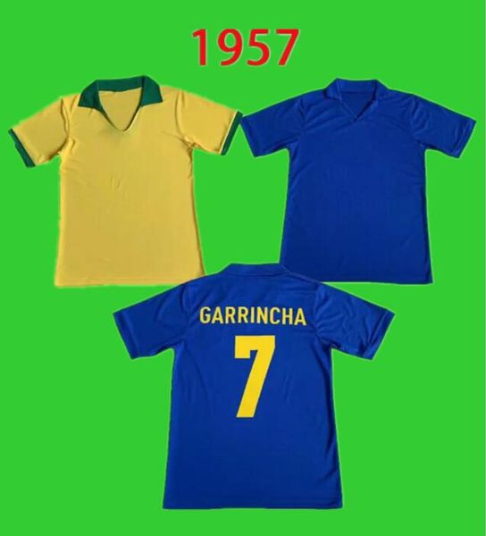 

1957 brasil retro soccer jerseys #7 garrincha vintage classic football shirts home away yellow blue short sleeve, Black;yellow