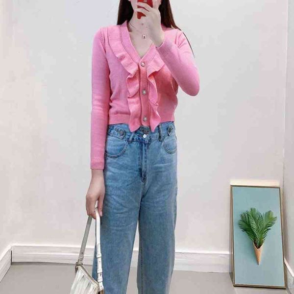 

women's knits tees  home gentle and sweet lotus leaf collar cashmere cardigan women's fashion solid color long sleeved sweater ap, White