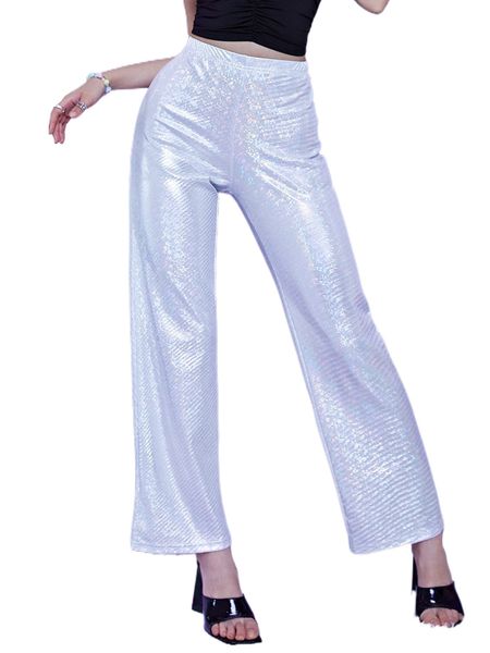 

high waist metallic wide leg pants p8zz#, Black;white