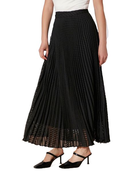 

zipper side pleated skirt k7wz#, Black
