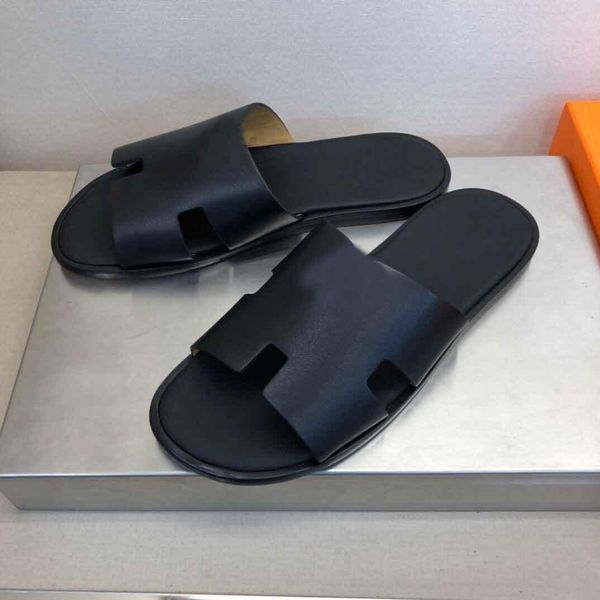 

fashion summer luxury izmir sandals shoes calfskin leather men slippers slip on beach slide flats boy's flip flops sandalias eu38-46 or, Black