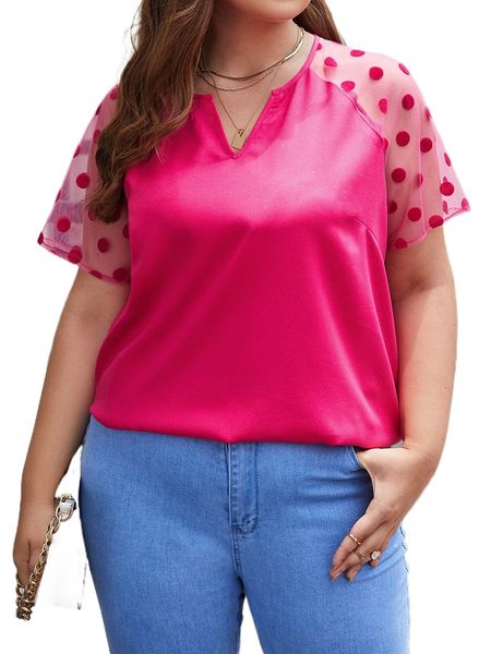 

plus polka dot raglan sleeve blouse e7sg#, Black