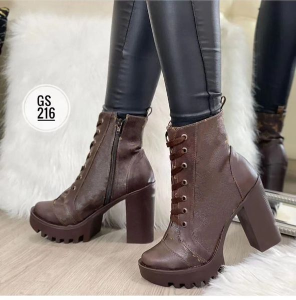 

high heel martin boots autumn and winter thick heel women's shoes desert boots 100% praise zipper letter lace fashion ladies high heels, Black