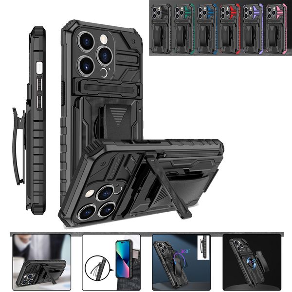 Stoßfeste drehbare Gürtelclip-Holster-Kickstand-Hüllen für iPhone 14 Pro Max 13 12 11 XR X 8 7 Plus-Objektiv-Kamera-Schutzhalterung Telefonabdeckungen Funda