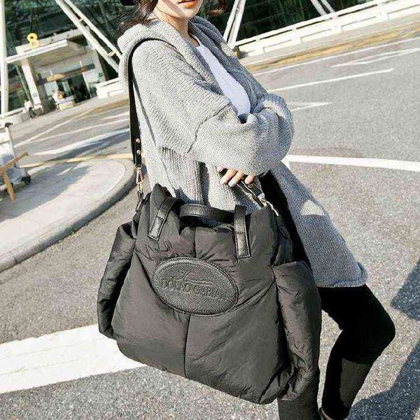 

casual nylon down cotton women shoulder bags sapce padded handbags large capacity tote crossbody bag lady big purses winter 2021 g220526