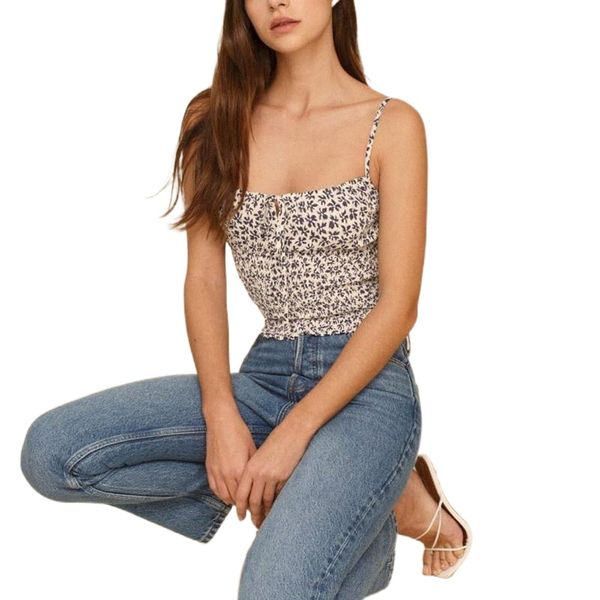 

women's tanks & camis floral printed crop summer beach style backless women cami t shirt spaghetti strap tank y2k fashion y594#, White