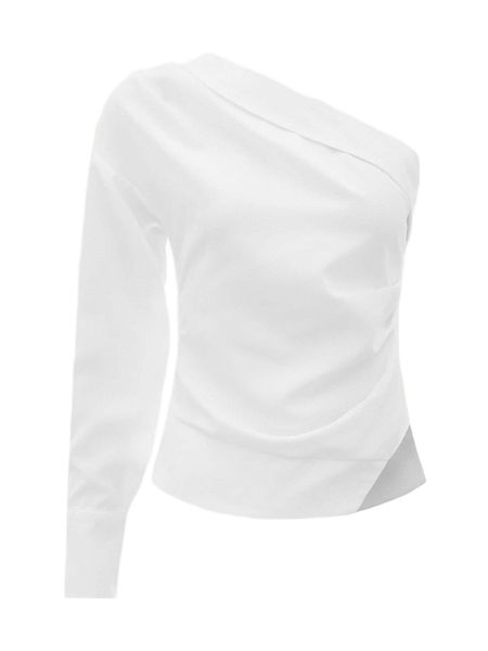 

solid one shoulder blouse f7an#, White