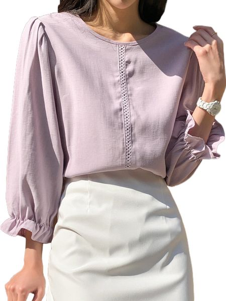 

dazy guipure lace panel flounce sleeve blouse w8wt#, White