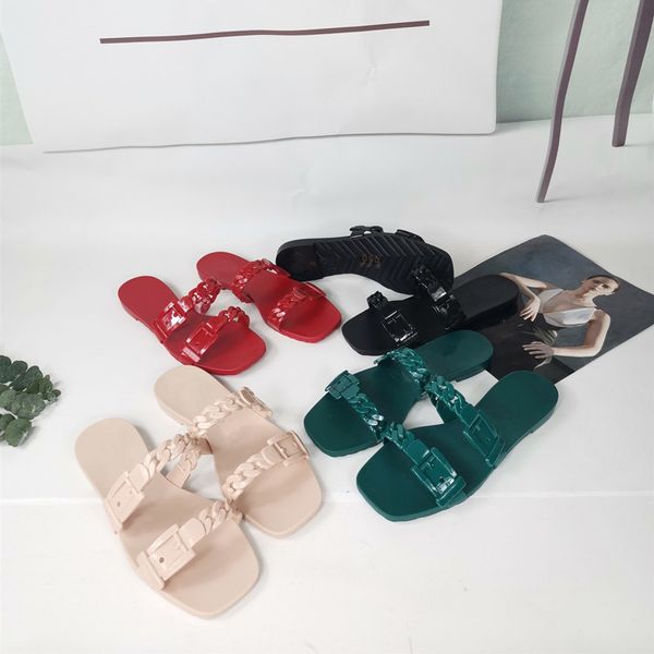 

2022 brand women chain jelly sandals slippers designer lady womens red black slipper summer outdoor fashion plastic candy color slipper luxu