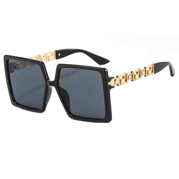 

box fashion men's and women's glass double f sunglass large frame vintage luxury brand design sunglasses uv400, White;black