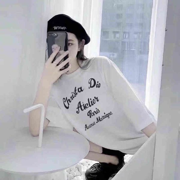 

t-shirts 2022 spring and summer new couple's cursive printing leisure round neck short sleeve t-shirt for men and women outlet_h91n, White