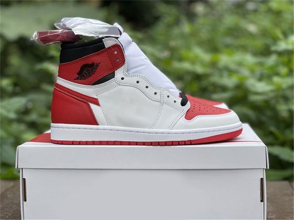 

authentic 1 high og heritage men women shoes white university red black 1s chicago outdoor sports sneakers with original box 36-47