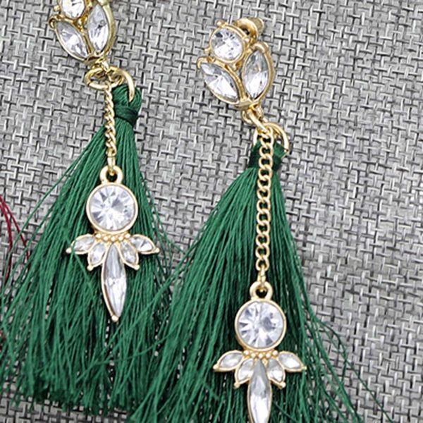 

stud new fashion tide tassel ears earrings green eardrop shiny gems, Golden;silver