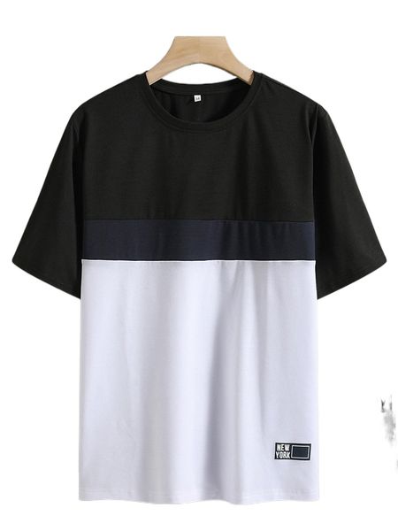 

men color block letter patched tee 60pl#, White;black