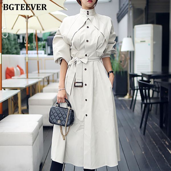 

fashion turtleneck women windbreaker single-breasted ladies belted long overcoat 2022 autumn female a-line trench coat, Tan;black