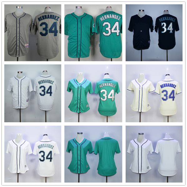 

movie college mitchellness baseball wears jerseys stitched 34 felix hernandez all stitched name number breathable sport women sale high qual, Black