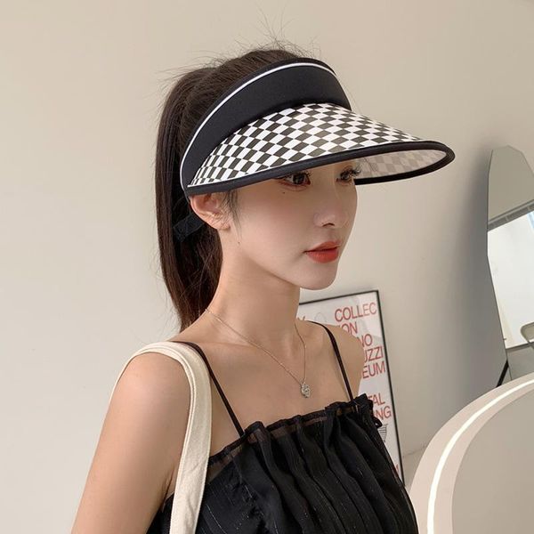 Cappelli a tesa larga Donna Summer Empty Top Suncap Pieghevole Beach Sun Visor Hat Grande protezione UV Unisex Shady Magic Tape Visiere casual Cap Wide