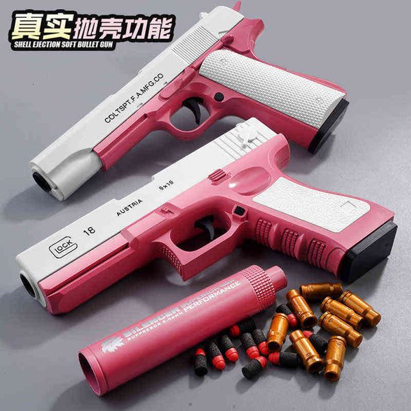 

m1911 soft bullet ejection toy foam darts blaster pistol manual airsoft gun with silencer for kid adult