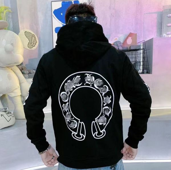 

luxury men's zipper jackets men brand hoodies designer horseshoe cross fashion print ch sweatshirts women loose coat casual pullover h, Black;brown