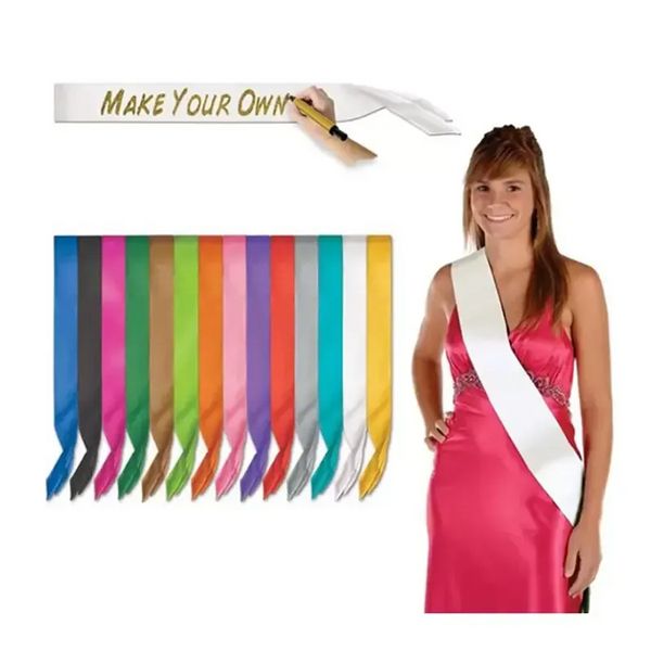 Boş Sashes Omuz Dekorasyon Kayışı Lady Tavuk Parti Kutlama Için DIY Düğün Favor Saten Sash Bachelorette Bir Birlikte Alınır 156 * 9.5 cm BES121