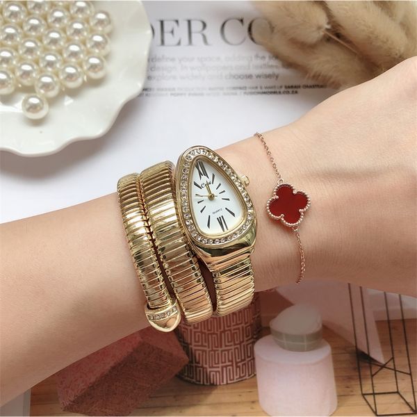 Neue Frauen Luxus Marke Schlange Quarz Damen Gold Diamant Armbanduhr Weibliche Mode Armband Uhren Uhr reloj mujer