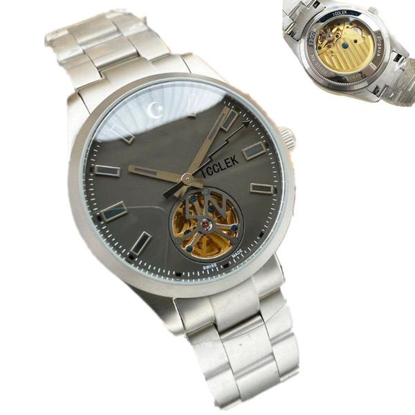 NEU im Angebot: Herrenuhr aus schwarzem Stahl, skelettiert, goldfarben, automatisch, mechanisch, hochwertige Herren-Geschenkuhr, 40 mm