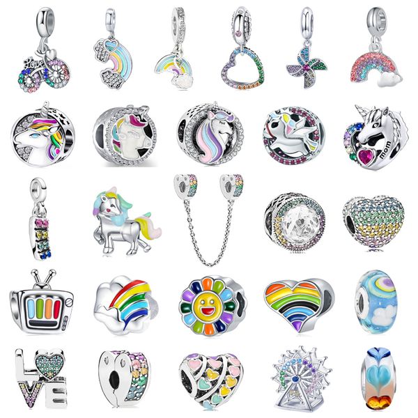 925 Silver Fit Pandora Charm 925 Bracelet New Fashion Charm Original Rainbow Series Little Ma Yunduo Windmillr Charms Set подвесной Diy Fine Beads Ювелирные изделия