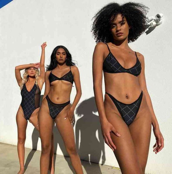 

cut out mesh square printed swimsuit women's split bikini swimsuit 1030, White;black